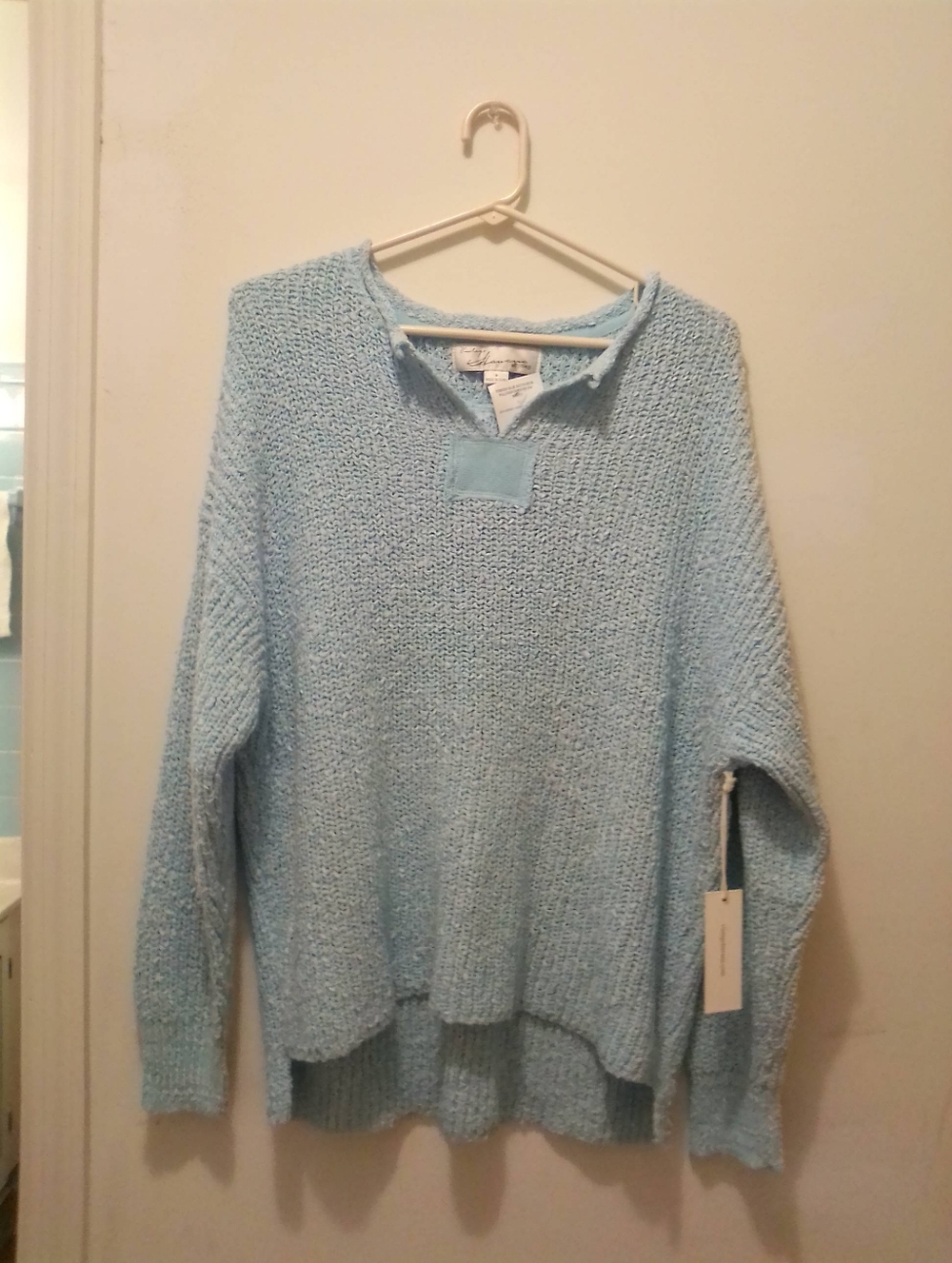 Light Blue Knit Women's Sweater - Casual Pullover